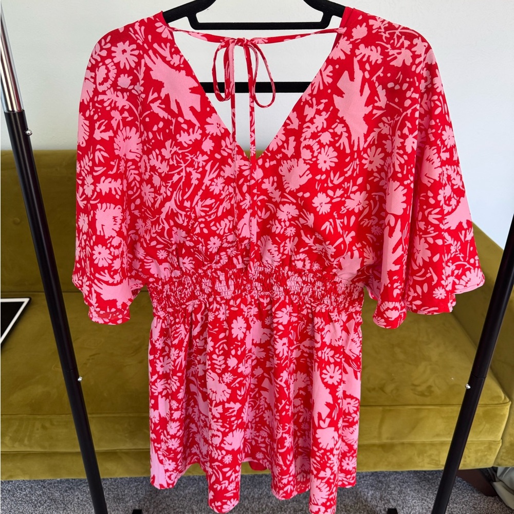 Pink Lily Red and White Patterned Mini Dress